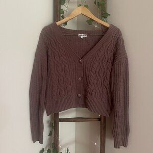 Brown Cable Knit Cardigan – Chunky Button-Up Sweater